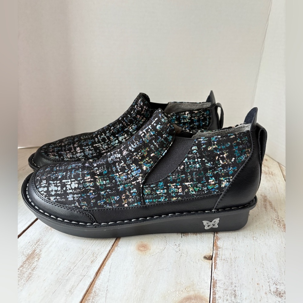 Alegria tweed Nell slip-on ankle boot leather comfort shoe PG Lite sz 41 EUC